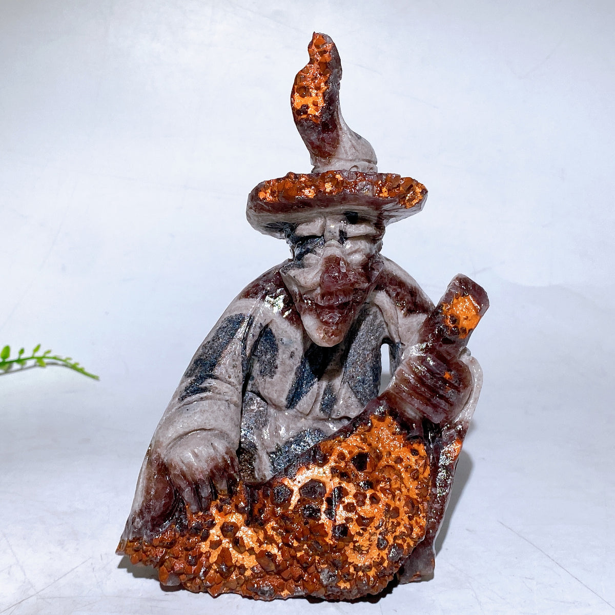 13-18cm Unique Amethyst Cluster Wizard with Broom Carving Wholesale