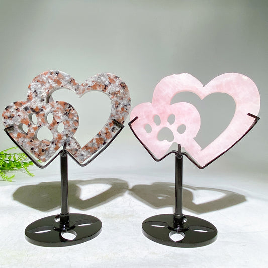 Natural Crystal Double Heart Carving with Stand Wholesale