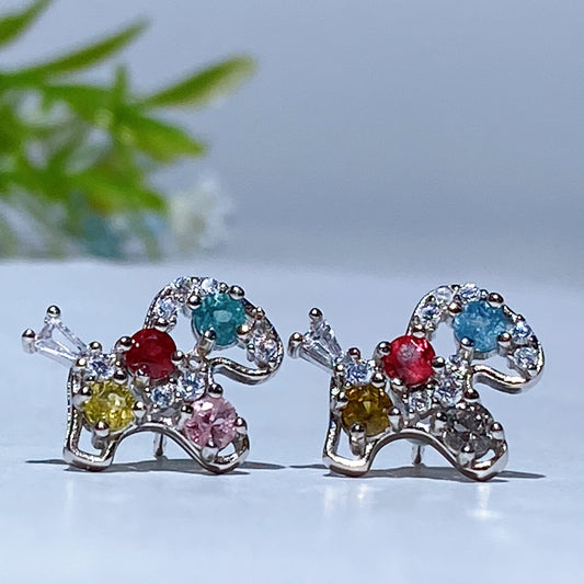 925 Silver Rainbow Tourmaline Horse Ear Stud Crystal Healing Bulk Wholesale