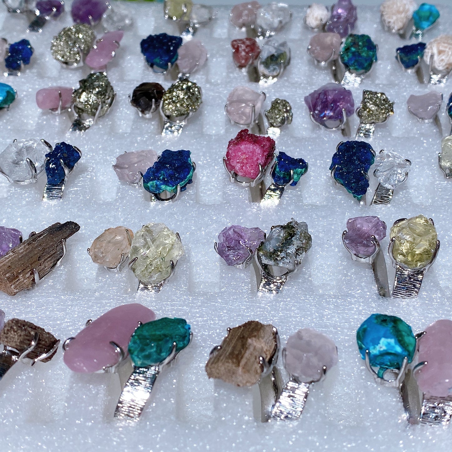 Adjustable Double Crystal Raw Stone Ring Crystal Healing Bulk Wholesale
