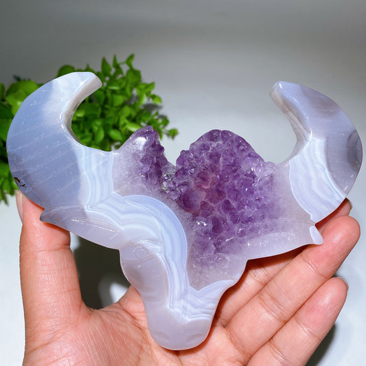 5.4" Druzy Amethyst Bull Head Crystal Carvings Crystal Healing Bulk Wholesale