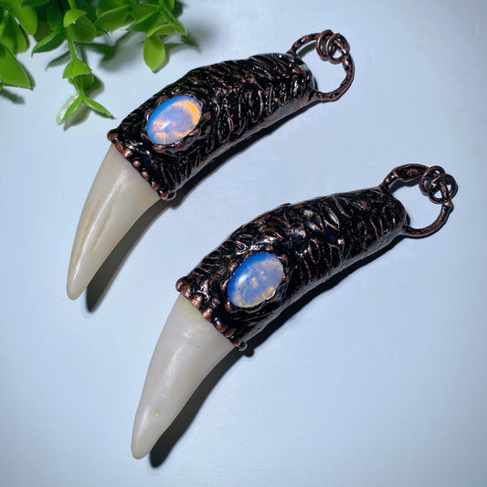 4.3" Tiger's Tooth with Opalite Pendant Crystal Healing Bulk Wholesale