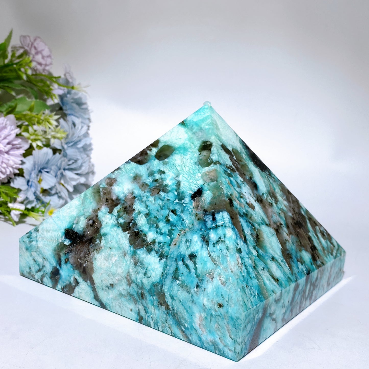 16cm Large Unique Amazonite Grow with Quartz Pyramid Carving Crystal Carving Bulk Wholesale