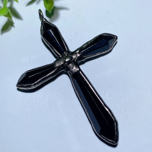 4.0" Black Obsidian Cross Pendant Crystal Healing Bulk Wholesale