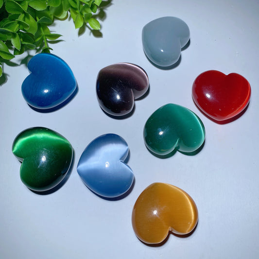 1.8" Mixed Cat's Eye Heart Crystal Healing Bulk Wholesale