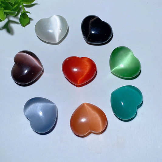 1.2" Mixed Cat's Eye Heart Crystal Healing Bulk Wholesale