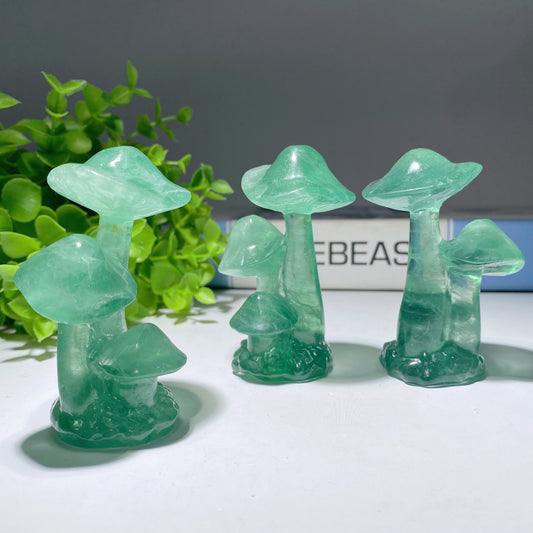 3.1" Green Fluorite Mushrooms Carvings Crystal Healing Bulk Wholesale