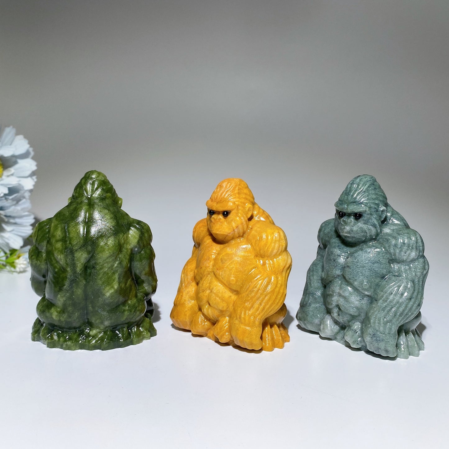 3.2" Serpentine Yellow Jade Gorilla Carving Crystal Healing Bulk Wholesale