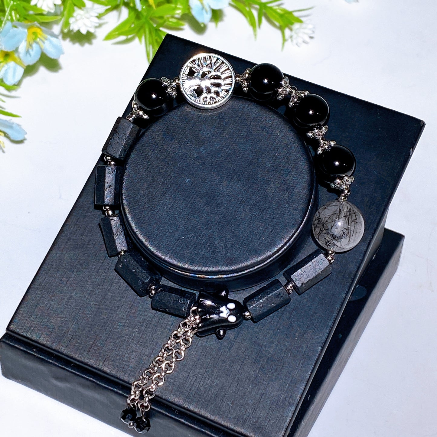 Black Tourmaline & Black Obsidian Bracelet for Halloween Crystal Healing Bulk Wholesale