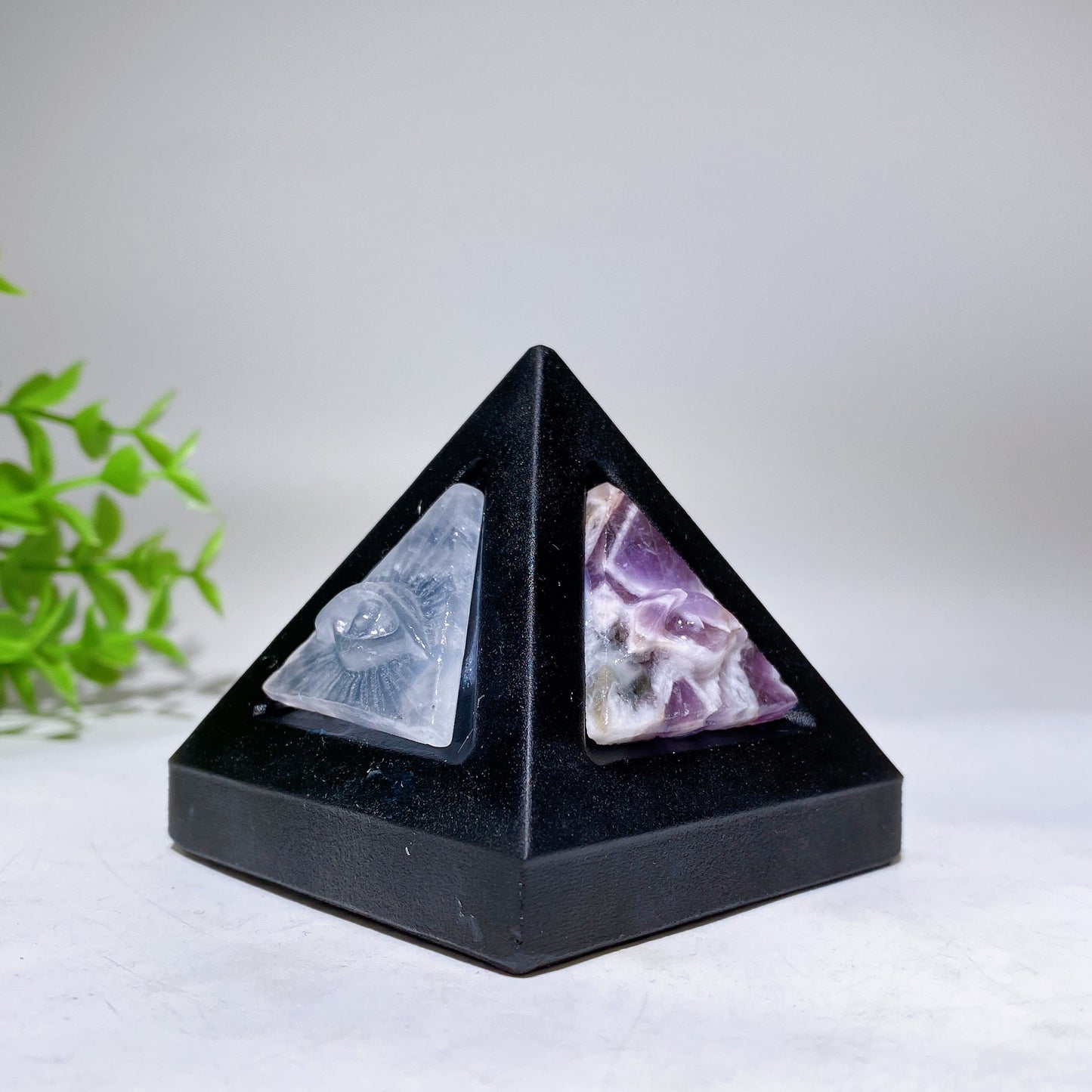 2.4" Black Obsidian Pyramid with Crystal Horu's Eye Crystal Healing Bulk Wholesale