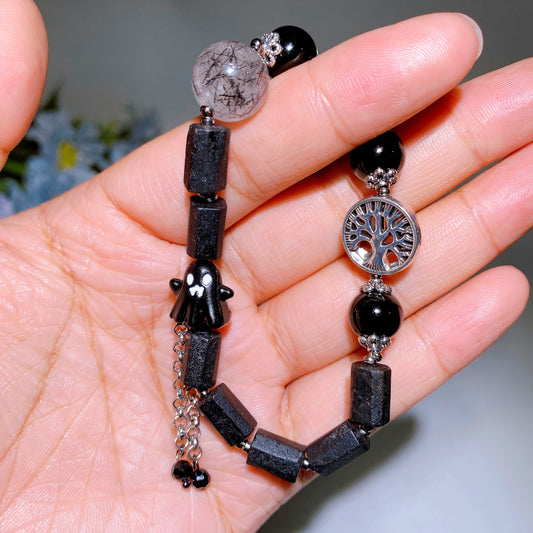 Black Tourmaline & Black Obsidian Bracelet for Halloween Crystal Healing Bulk Wholesale