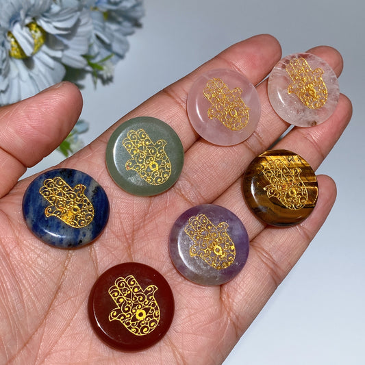 24mm Crystal Round Slab with Chakra Hand Printing Crystal Healing Bulk Wholesale