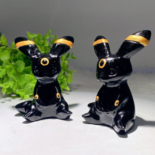 3.8" Black Obsidian Evee Carvings Crystal Healing Bulk Wholesale