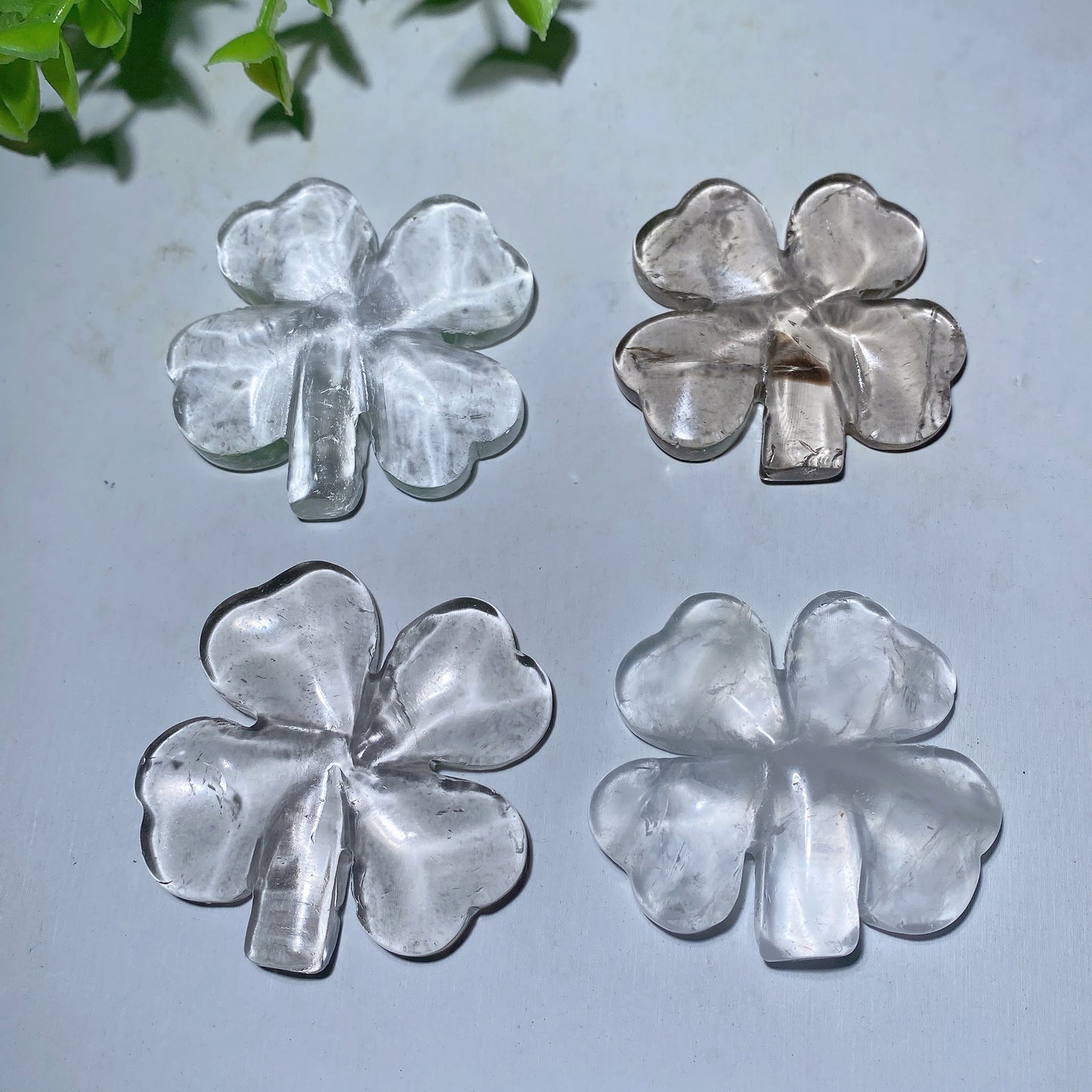 1.7" Clear Quartz Four-Leaf Clovers Carving Crystal Healing Bulk Wholesale