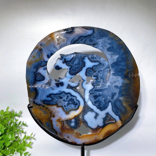 20.5cm Unique Druzy Agate Bear Carving with Stand Crystal Healing Bulk Wholesale