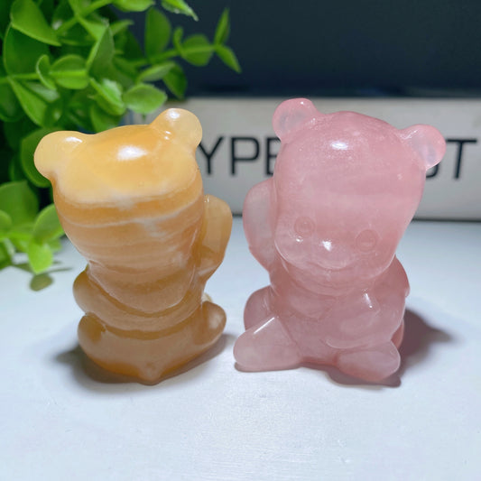 1.85" Orange Calcite Rose Quartz Cartoon Bear Character Crystal Healing Bulk Wholesale