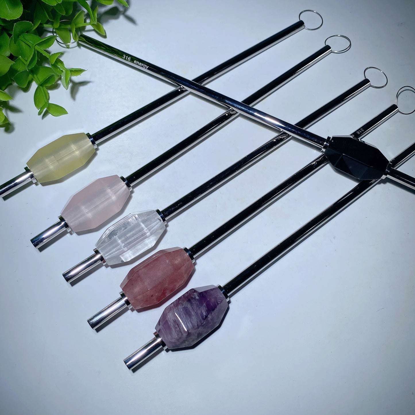 9.0" Mixed Crystal Straw with Brush Crystal Healing Bulk Wholesale
