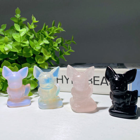 2.0" Rose Quartz Pink Opalite Black Obsidian Opalite Eevee Carvings Crystal Healing Bulk Wholesale