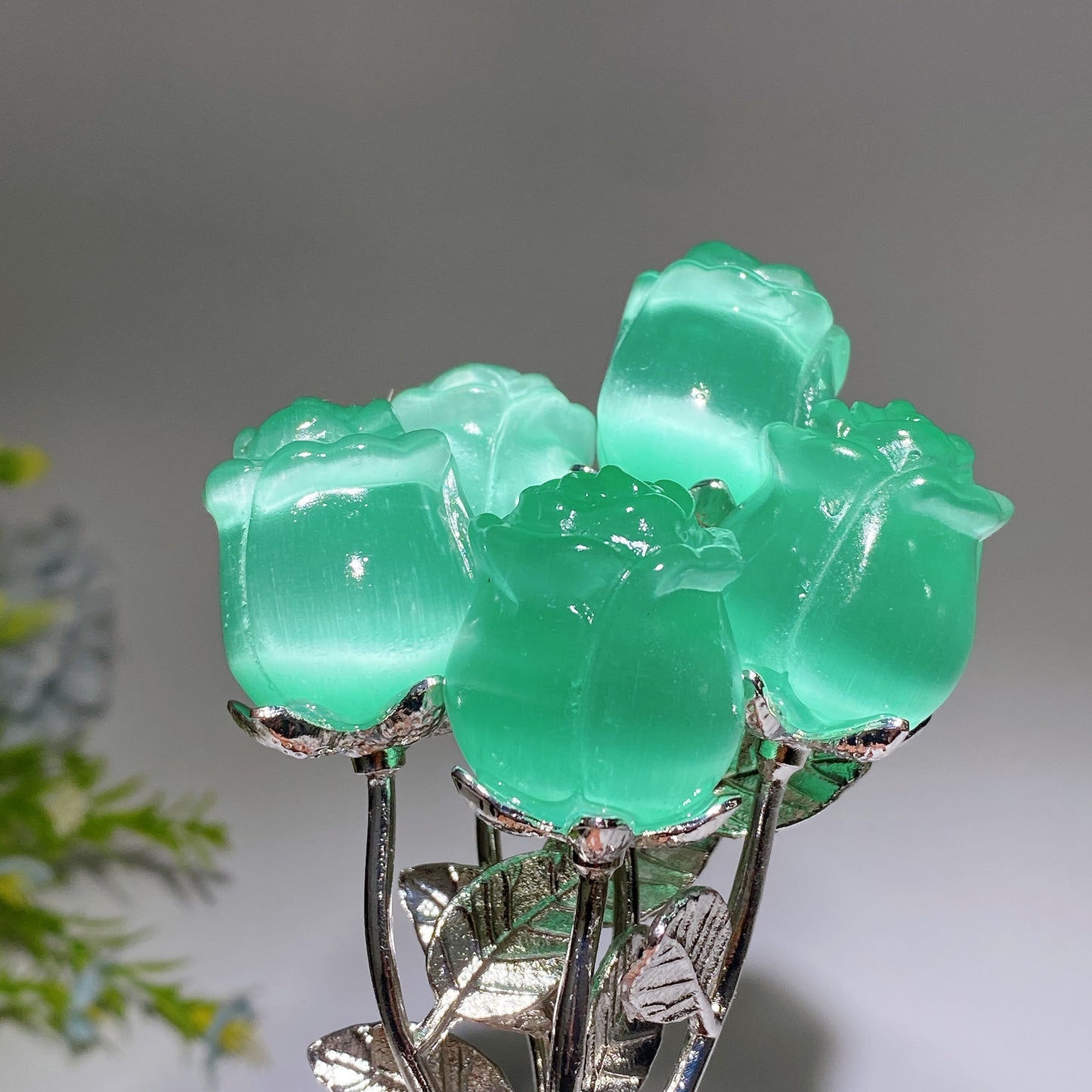 Crystal Flower Carving with Silver Color Metal Stem Crystal Healing Bulk Wholesale