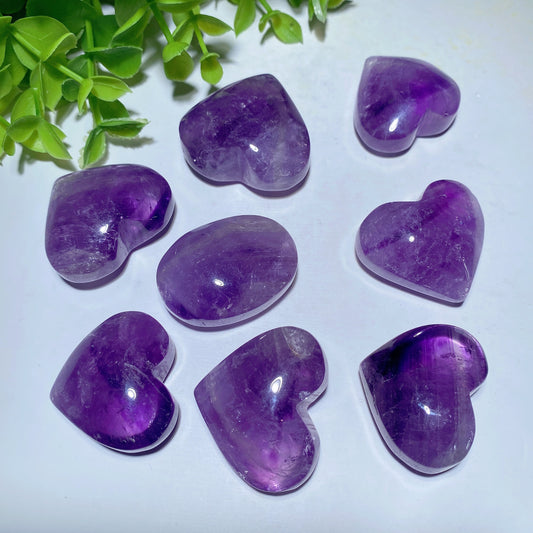 1.2"-1.5" Amethyst Heart Palm Carvings Crystal Healing Bulk Wholesale