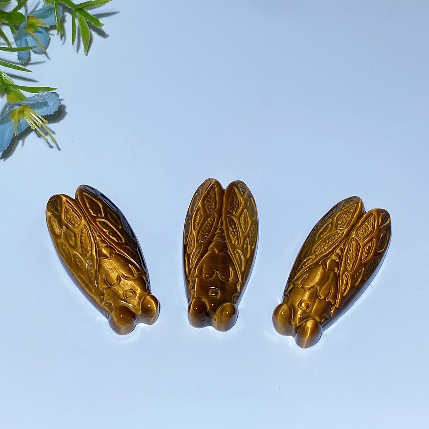1.8" Yellow Tiger's Eye Cicada Carving Crystal Healing Bulk Wholesale