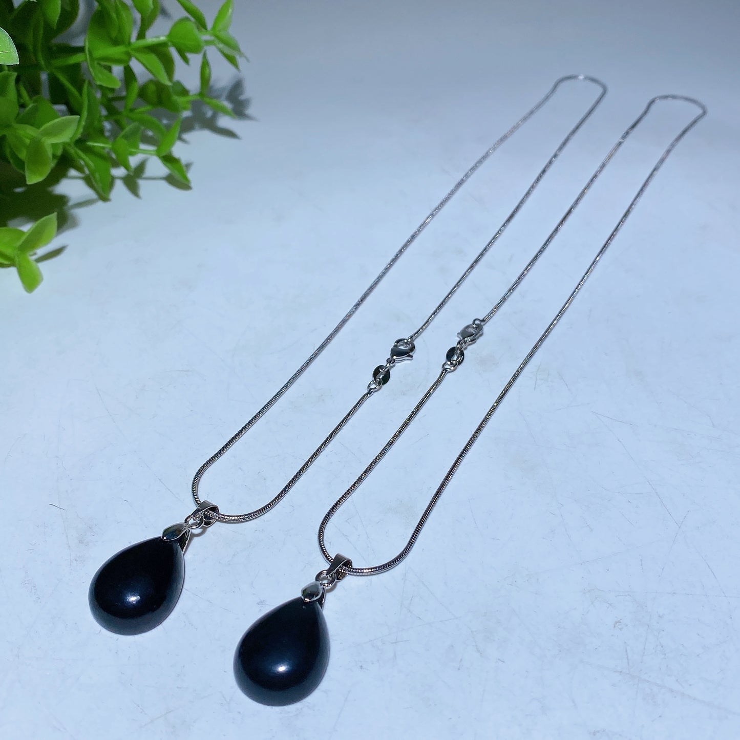 Schungite Drop Shape with Silver Metal Chain Necklace Crystal Healing Bulk Wholesale