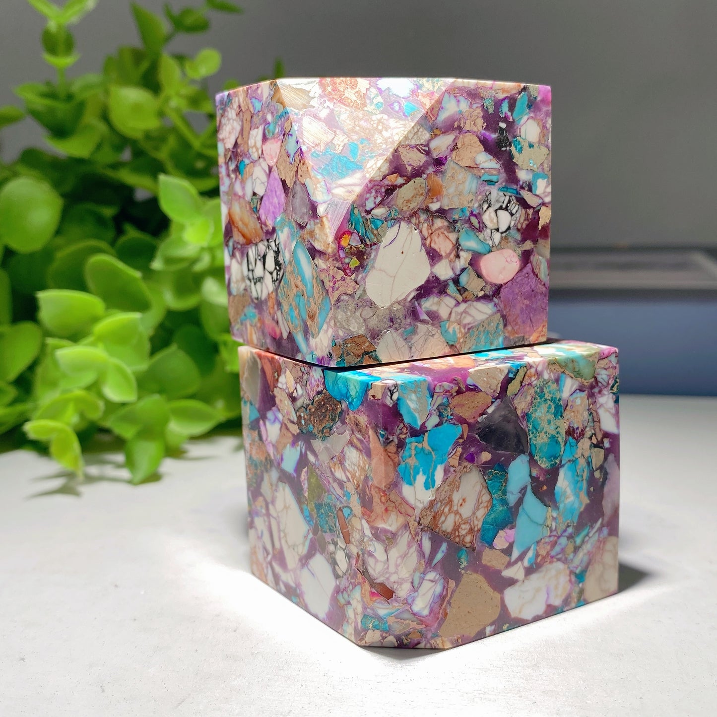 1.6" Glued Natural Turquoise Chips Cube Crystal Healing Bulk Wholesale