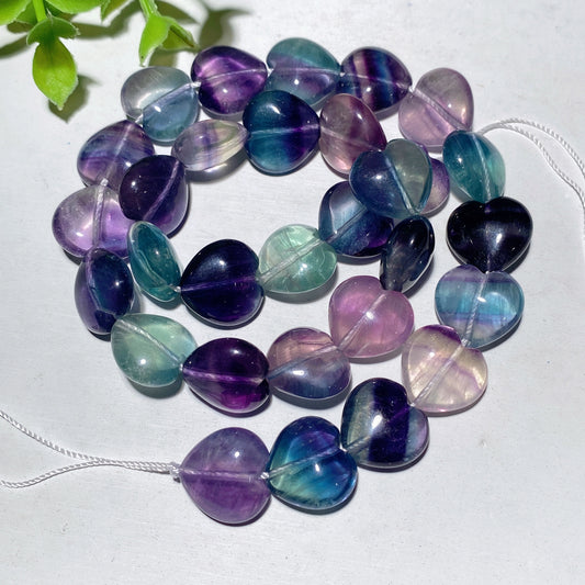 15" Rainbow Fluorite Heart Strand Crystal Healing Bulk Wholesale