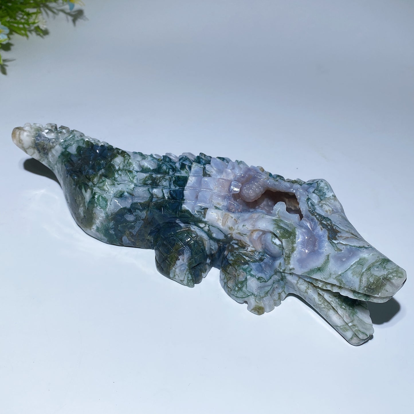 22cm Unique Moss Agate Crocodile Carving Crystal Healing Bulk Wholesale