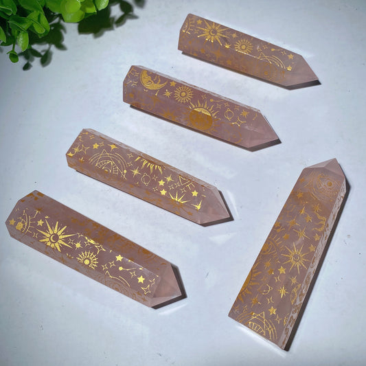 3.5"-4.0" Rose Quartz Point with Printing Crystal Healing Bulk Wholesale