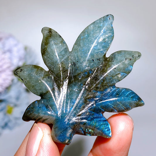 2.3" Labradorite Maple Leaf Carving Crystal Healing Bulk Wholesale