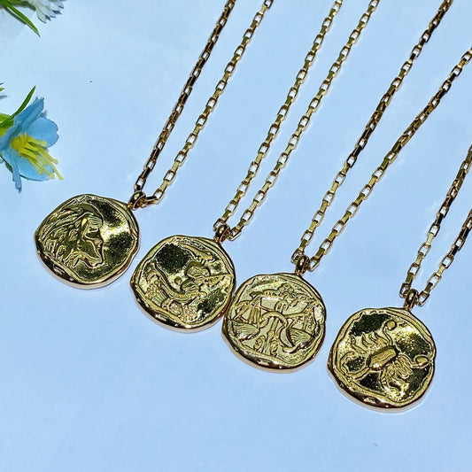 12 Constellations Golden Color Necklace Crystal Healing Bulk Wholesale