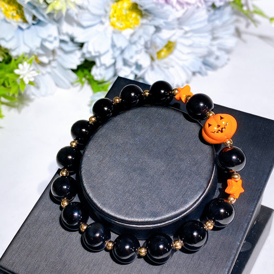 10mm Crystal Bracelet with Pumpkin Decor for Halloween Crystal Healing Bulk Wholesale