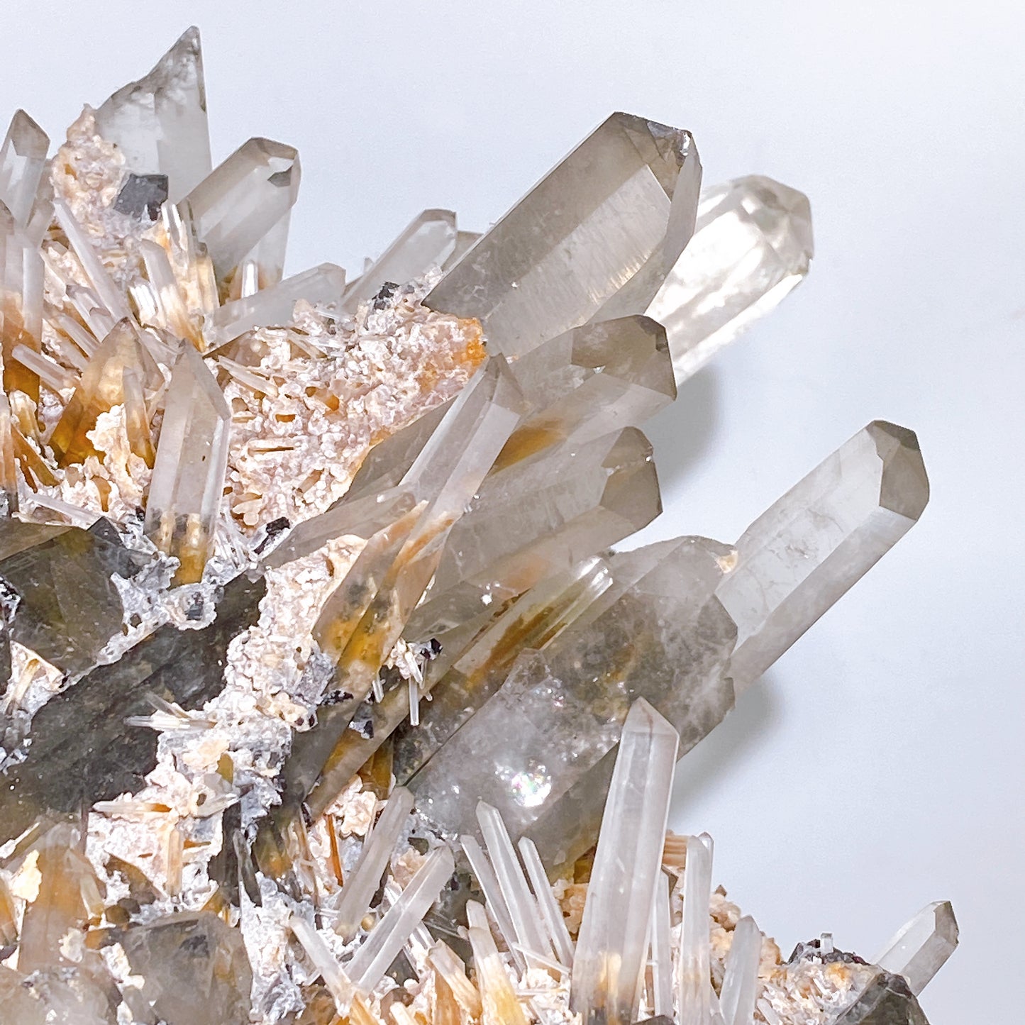 Large Unique Smoky Quartz Grow with Calcite Cluster Specimen with Stand Crystal Healing Bulk Wholesale