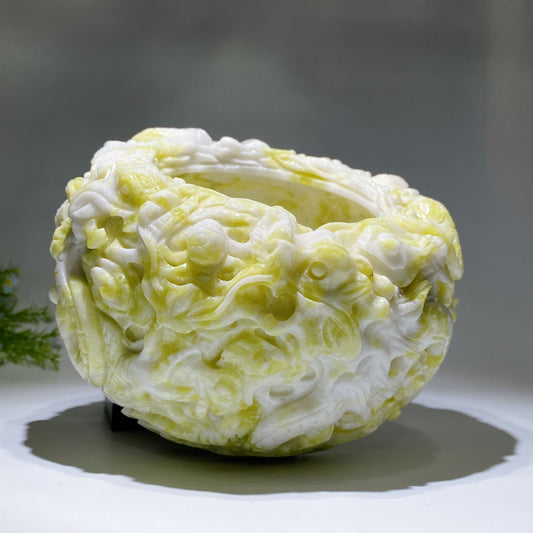 20cm Serpentine Treasure Bowl with Dragon Decor Carving Crystal Healing Bulk Wholesale