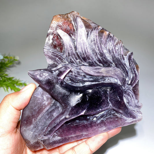 14cm Unique Purple Mica Nine-tails Fox Carving Crystal Healing Bulk Wholesale