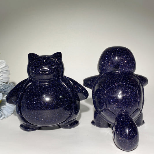 3.8"-4.1" Blue Sandstone Pokemon Series Squirtle Snorlax Carvings Crystal Healing Bulk Wholesale