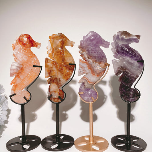 4.5" Mixed Crystal Sea Horse Hippocampus Carvings with Stand Crystal Healing Bulk Wholesale