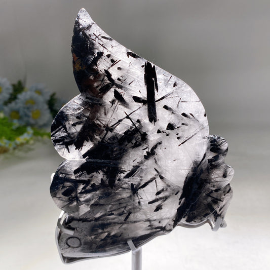 6.2" Black Tourmaline in Quartz Butterfly Fairy Carving Crystal Healing Bulk Wholesale