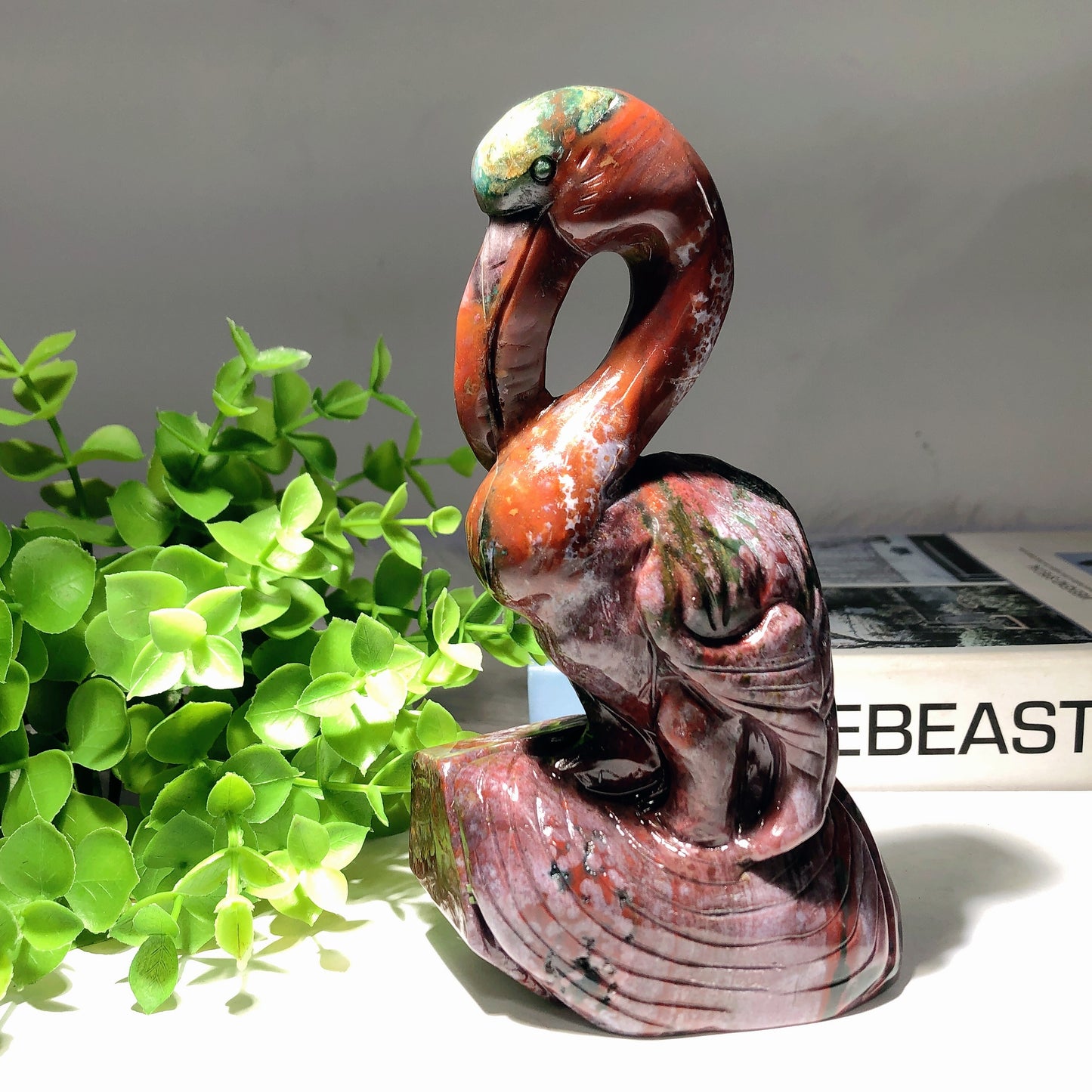 5.5"-6.5" Moss Agate Ocean Jasper Flamingo Carvings Crystal Healing Bulk Wholesale