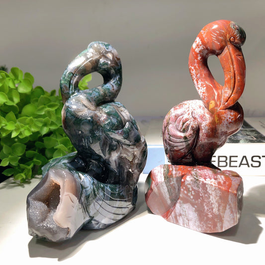 5.5"-6.5" Moss Agate Ocean Jasper Flamingo Carvings Crystal Healing Bulk Wholesale