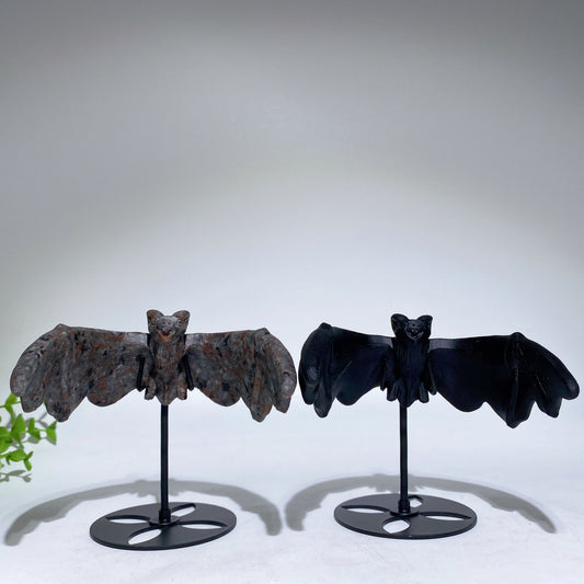 Black Obsidian Yooperlite Flying Bat Carving with Stand Crystal Healing Bulk Wholeale