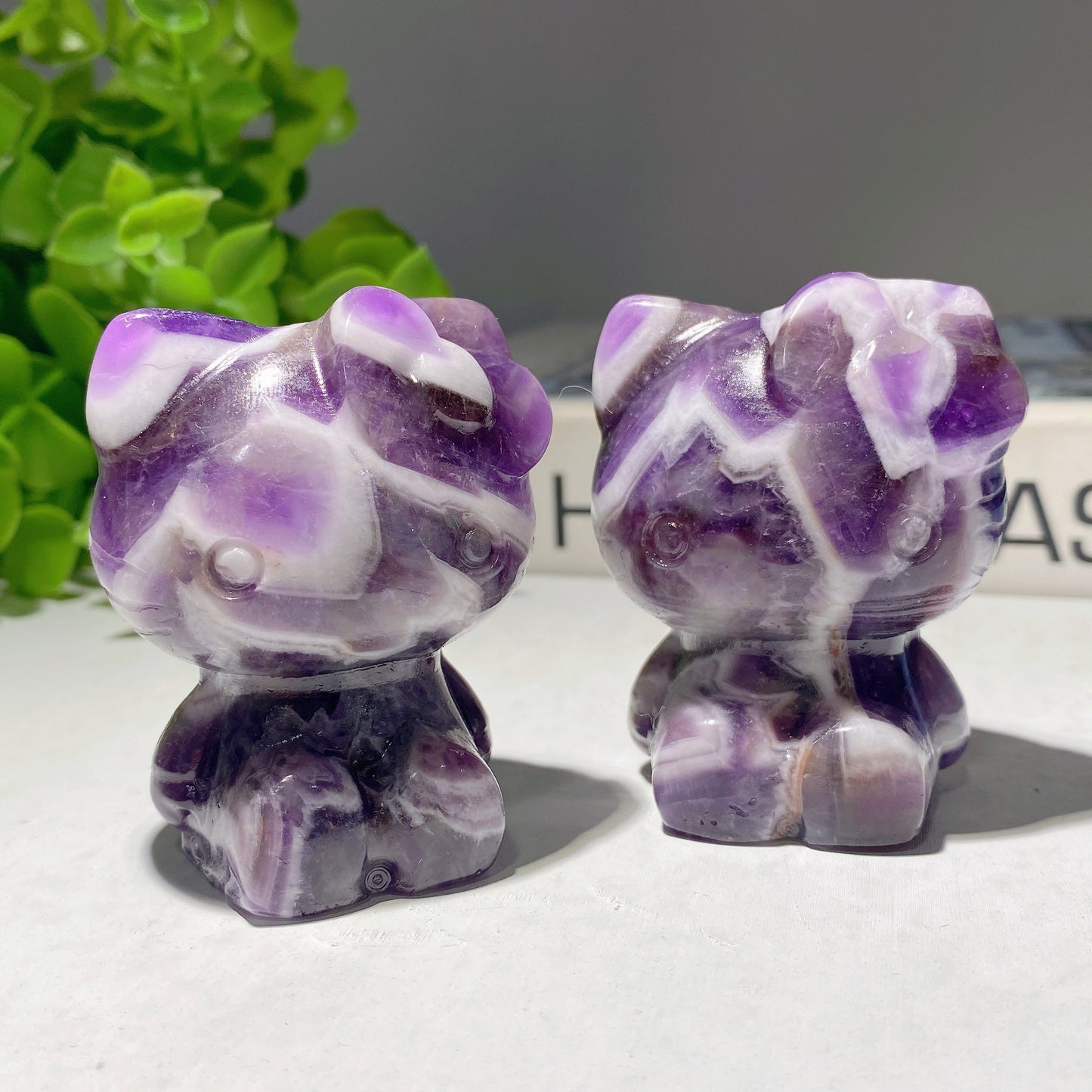 2.25" Dream Amethyst Hello Kitty Carvings Crystal Healing Bulk Wholesale