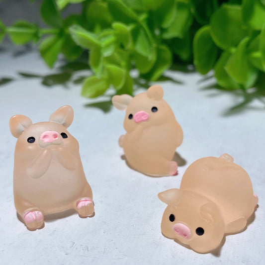 3pcs Luminous Resin Piggy Carvings Crystal Healing Bulk Wholesale