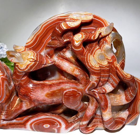 28cm Large Unique Sardonyx Nine-tails Fox Carving Crystal Healing Bulk Wholesale
