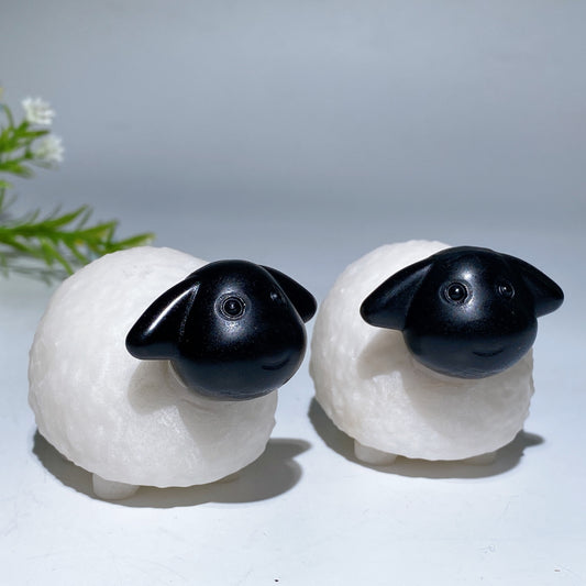 2.8" White Jade Obsidian Shaun the Sheep Carving Crystal Healing Bulk Wholesale