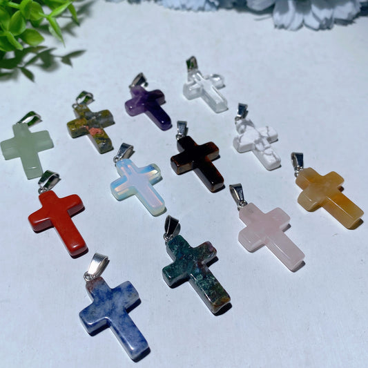 1.0" Mixed Crystal Cross Pendant Crystal Healing Bulk Wholesale