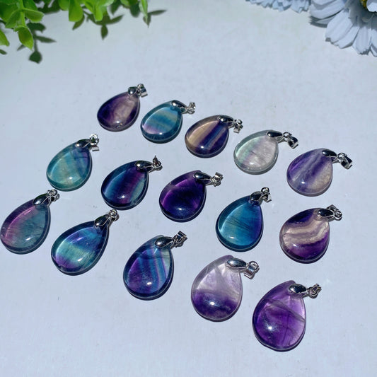 1.0" Rainbow Fluorite Water Drop Pendant Crystal Healing Bulk Wholesale