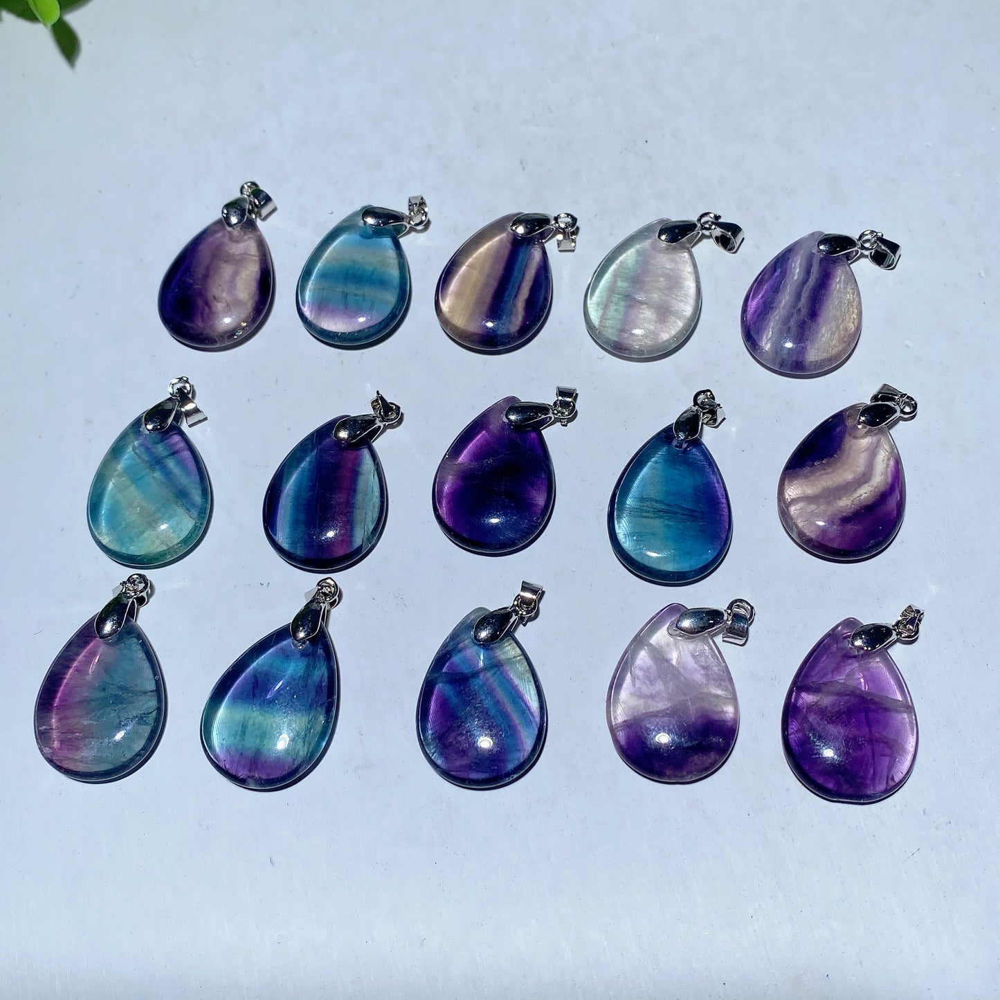 1.0" Rainbow Fluorite Water Drop Pendant Crystal Healing Bulk Wholesale