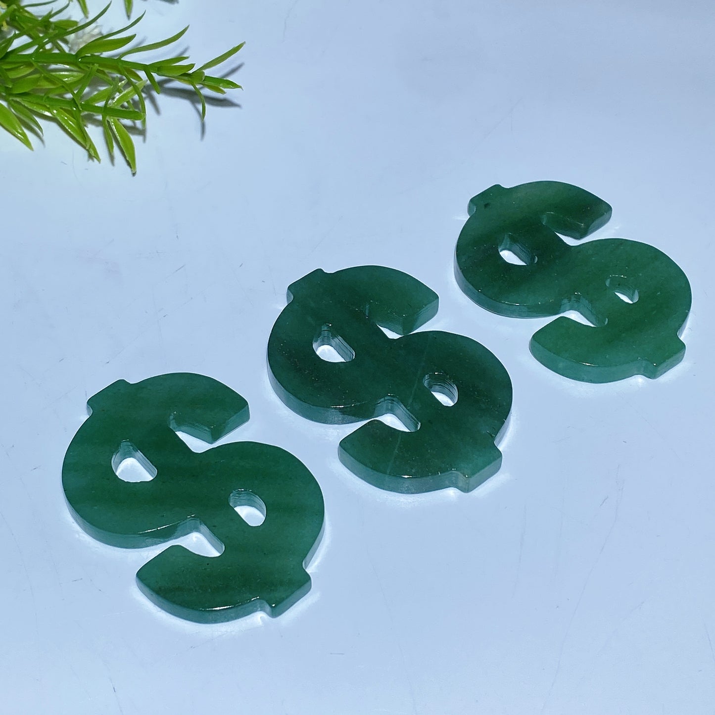 2.3" Green Aventurine Dollar Symbol '$' Carving Crystal Healing Bulk Wholesale